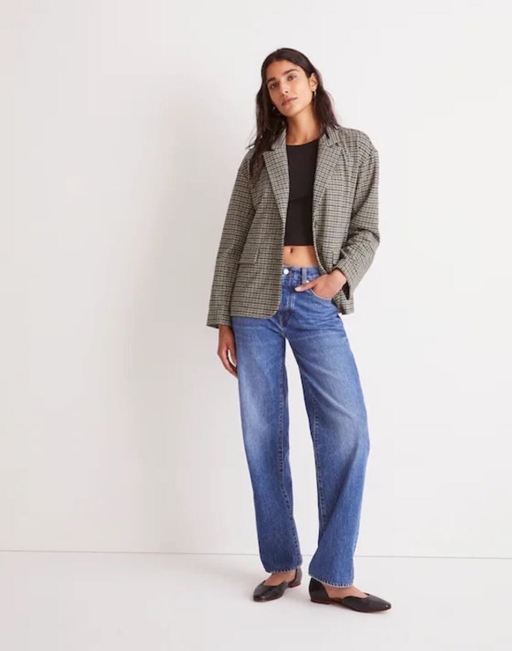 Madewell Houndstooth Plaid Soft Knit Stretch Oversized Blazer Jacket Womens S